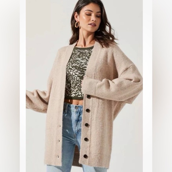 Astr Sweaters - ASTR The Label Alpine Cardigan Women's XS Oatmeal Wool Blend Oversize Chunky